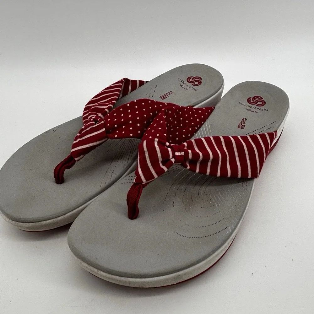 Clarks Cloudsteppers Arla Glison Polka Dot Thong SandalsWomen 10 Red UK7.5EU41.5
